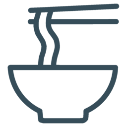Simple line drawing of a steaming bowl.