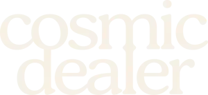Cosmic dealer brand logo in cream colour