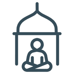 Silhouette of a person sitting cross-legged beneath a religious or spiritual structure with a domed top