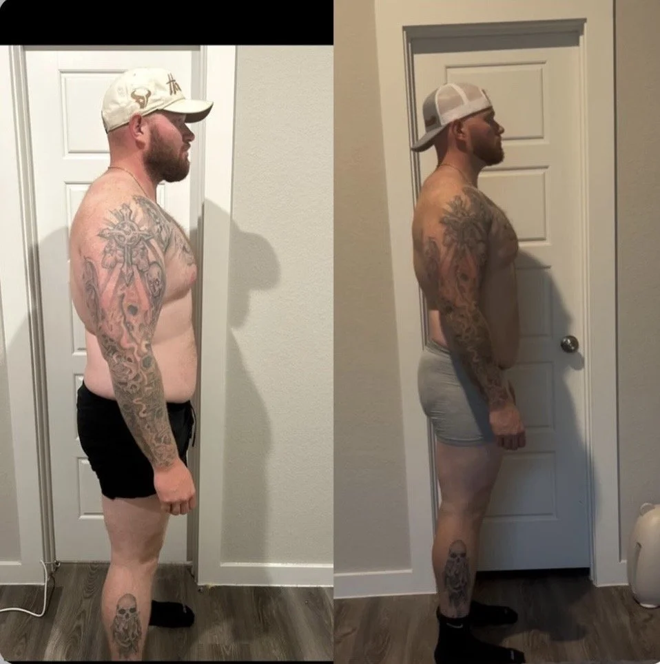 Nutrition client Dakota has now gone from 280lbs to the 240s in 7 months' time! Dakota is a great example of showing up for yourself no matter how busy life can be. Excited to see his continued progress!