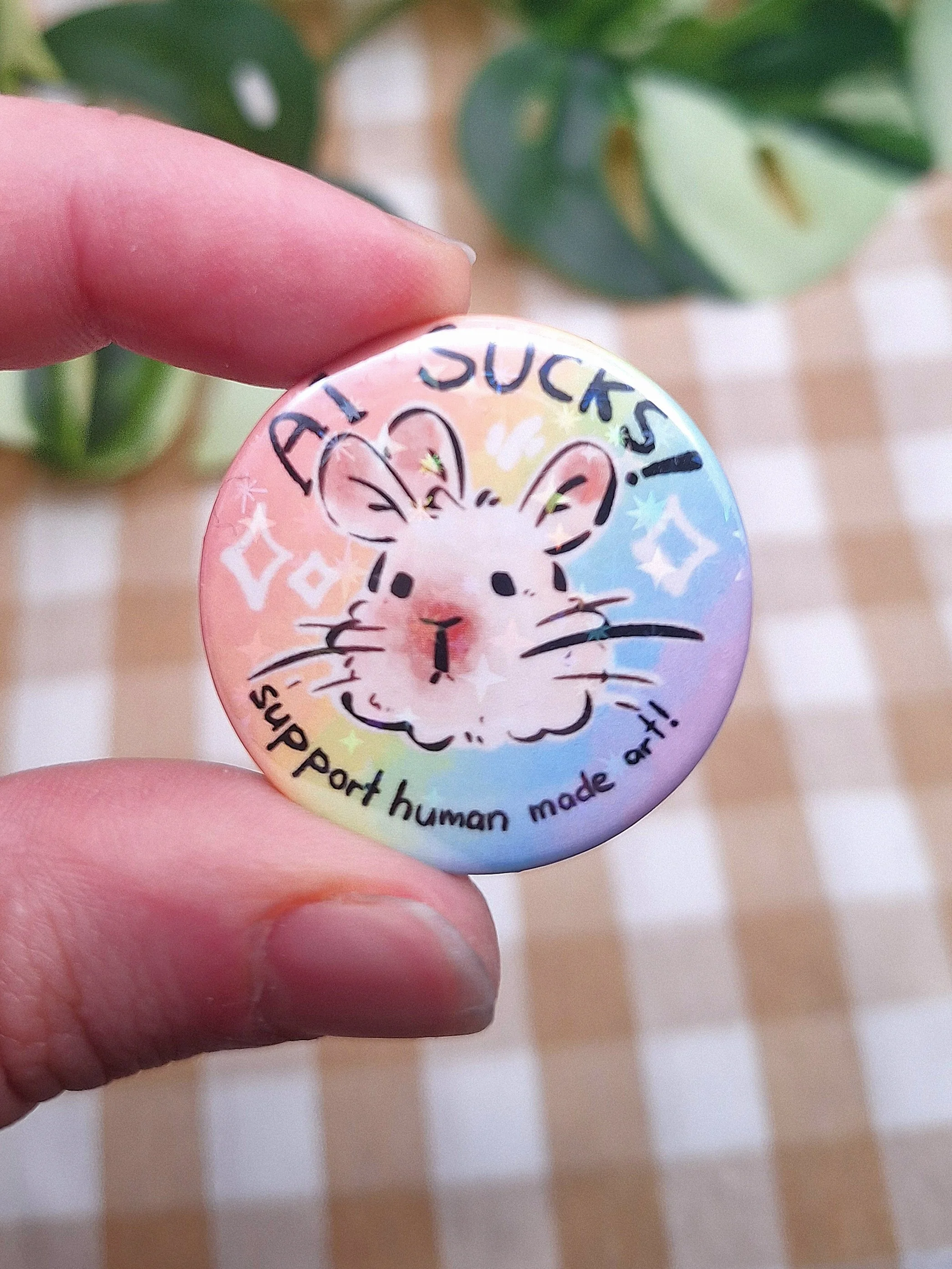 AI Sucks! Bun Button Pin