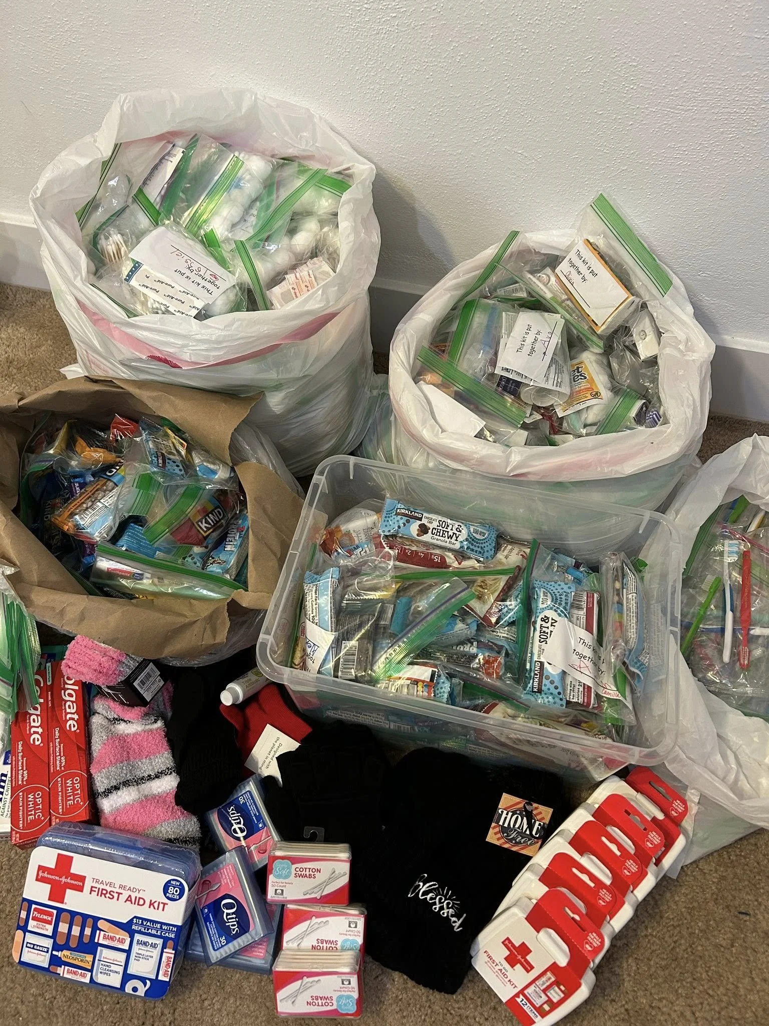 Donated items to SMBinMac such as first aid, hygeine, and snack kits.