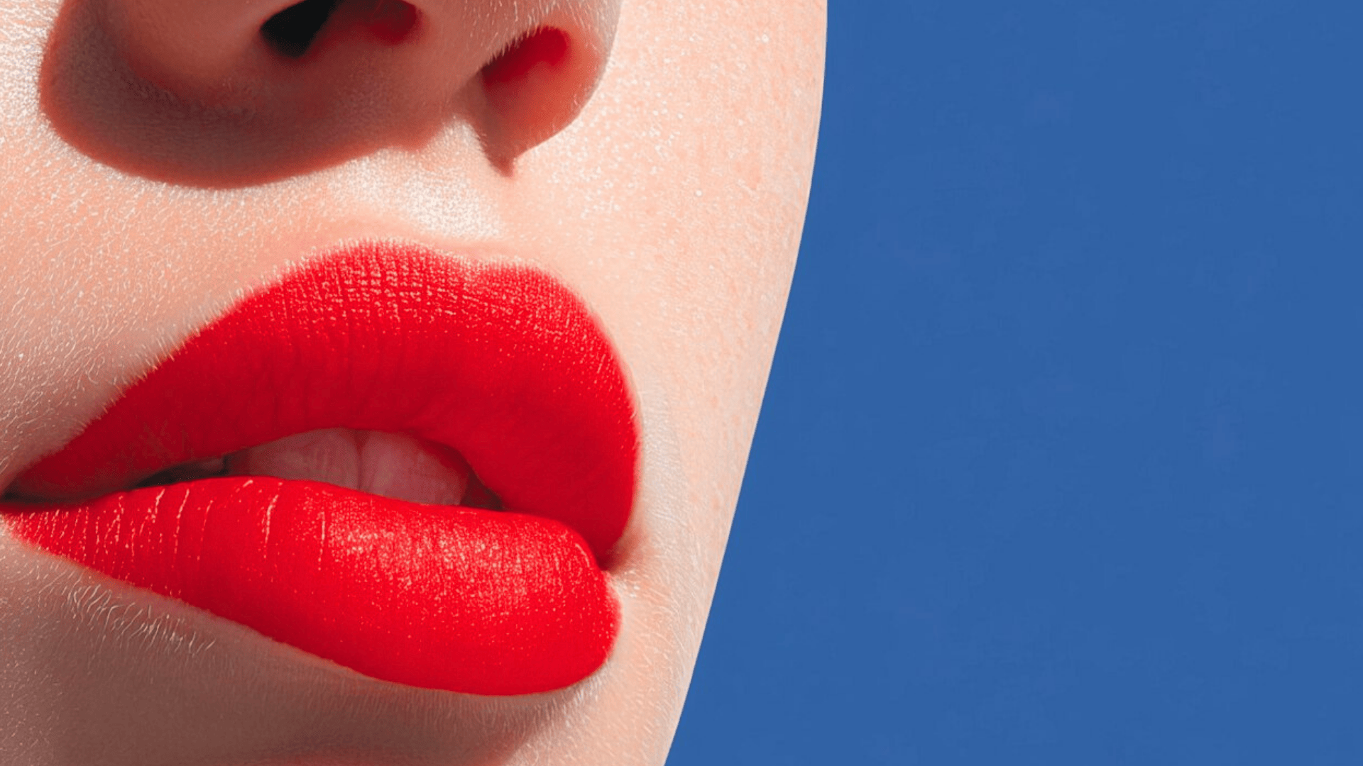 TrendStudio – The Back to School Issue cover by WSSC – alternating between woman with white hair in red turtleneck and close-up of red lipstick smile, on blue background