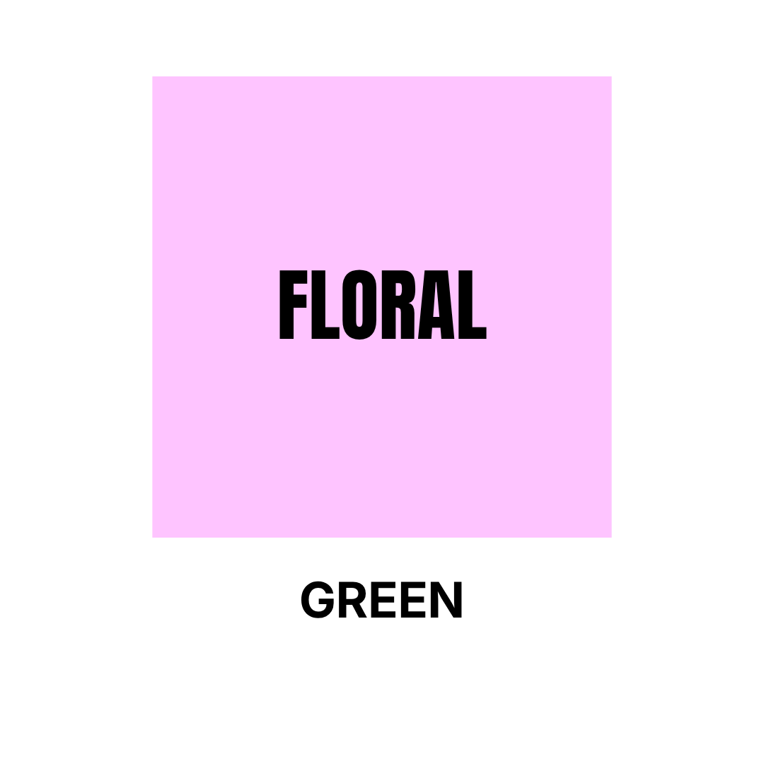 Pink squared sticker Floral subfamily Green Olfactory Families WSSC visual branding