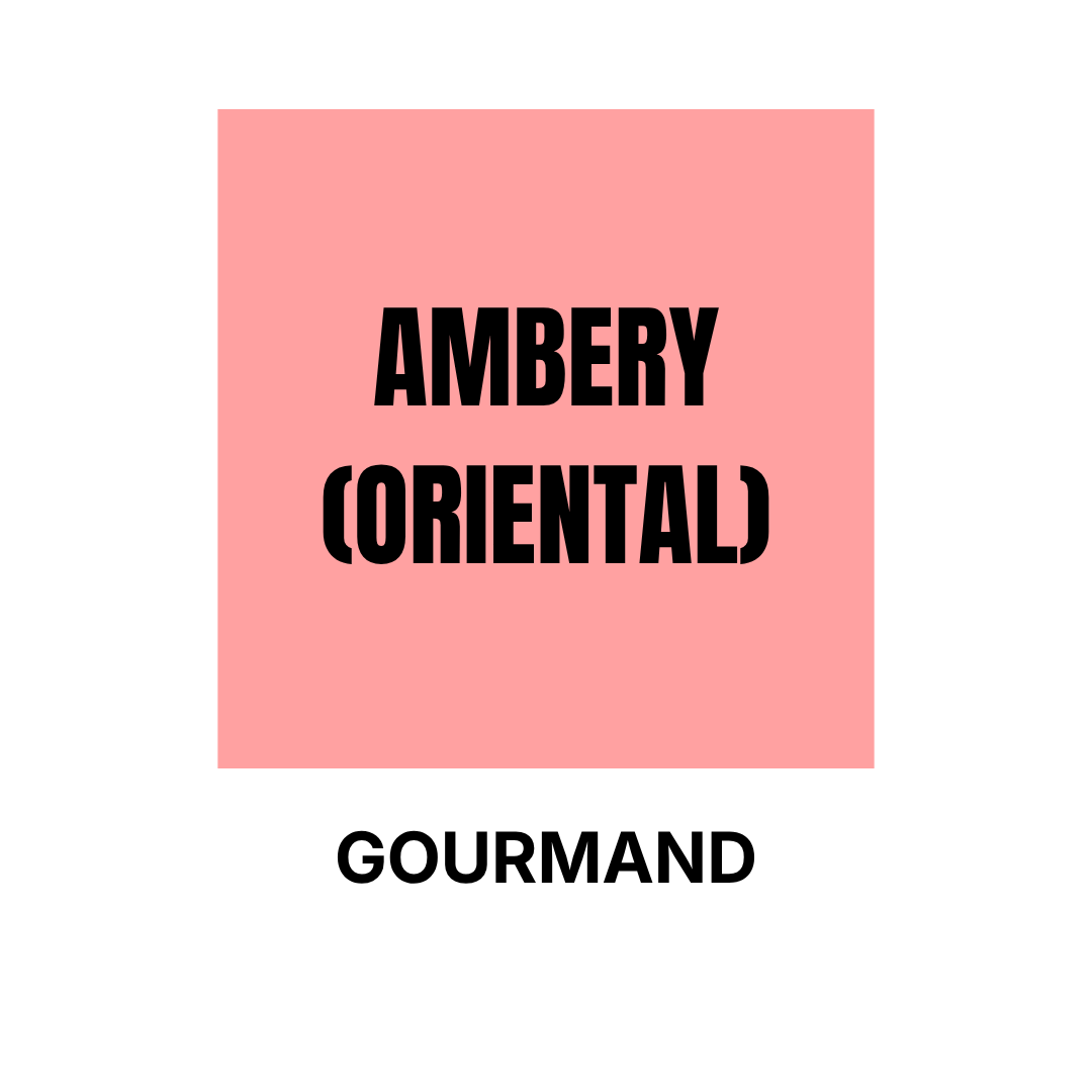 Pastel red squared sticker Ambery (Oriental) subfamily Gourmand Olfactory Families WSSC visual branding