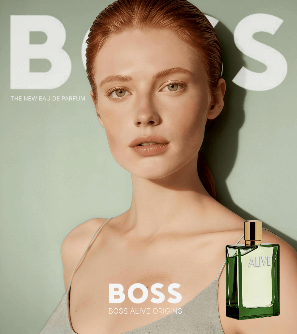Boss Alive Origins by Hugo Boss campaign visual with female models, ScentLab Coffee Break trend TrendStudio Edition 2 by WSSC