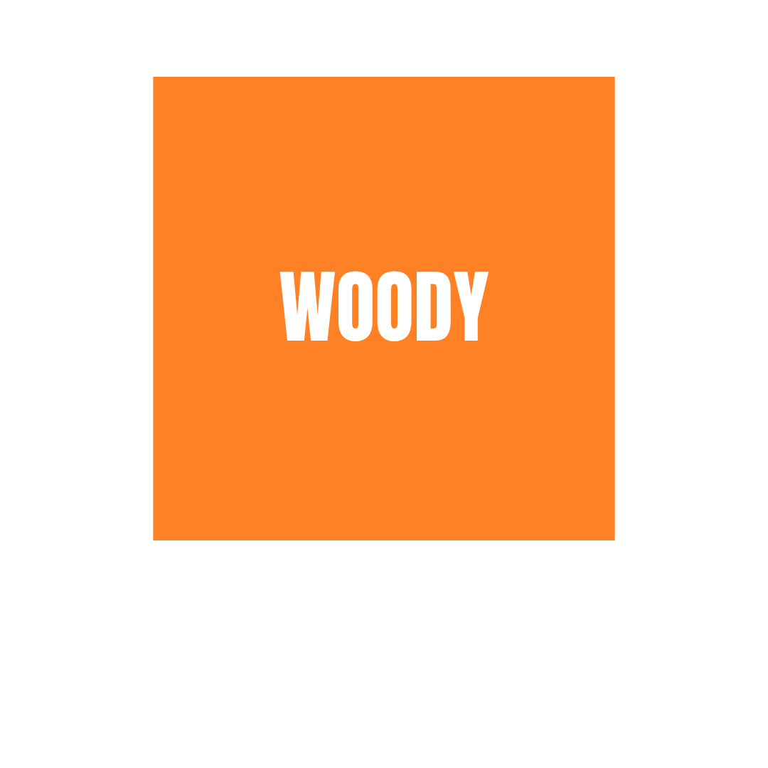 Neon orange squared sticker Woody subfamily Tobacco Olfactory Families WSSC visual branding