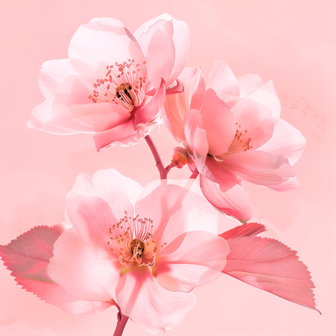 Pink strawberry blossom flowers close-up, floral heart note ingredient visual for Strawberry Nude & Other Stories ScentLab concept by WSSC