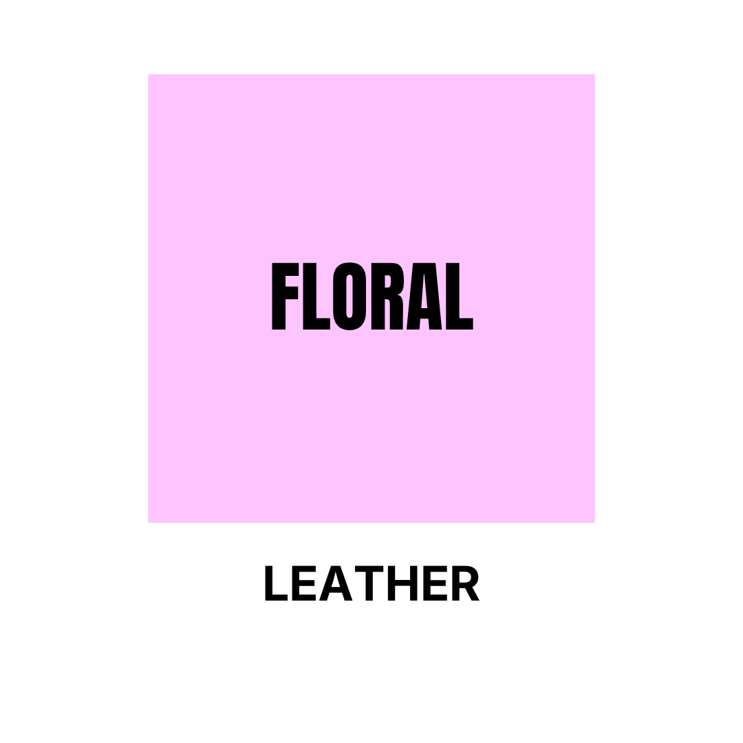 Pastel pink squared sticker Floral subfamily Leather Olfactory Families WSSC visual branding