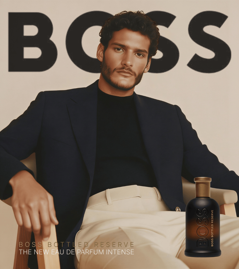 Boss Bottled Reserve by Hugo Boss campaign visual with male models, ScentLab Coffee Break trend TrendStudio Edition 2 by WSSC