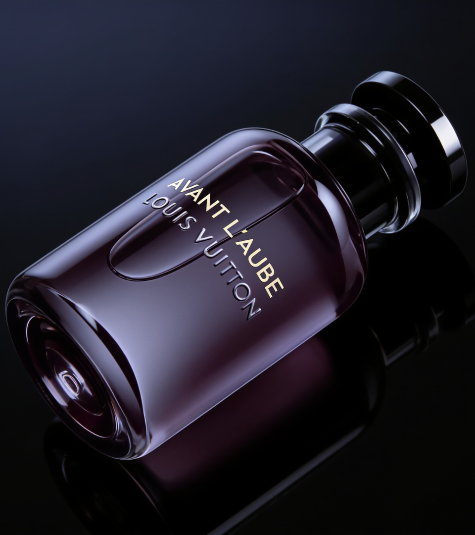 Avant l'Aube by Louis Vuitton bottle on dark background, ScentLab Coffee Break trend TrendStudio Edition 2 by WSSC