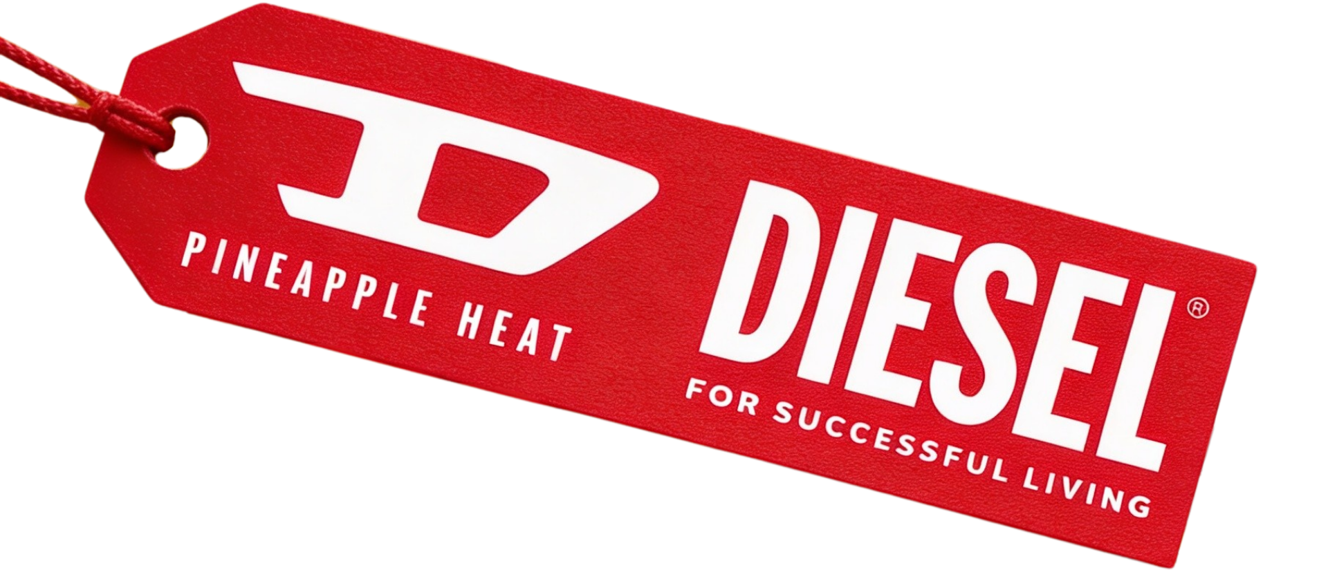 Diesel Pineapple Heat brand tag in red and white, brand identity visual for WSSC x Diesel ScentLab prospective fragrance concept