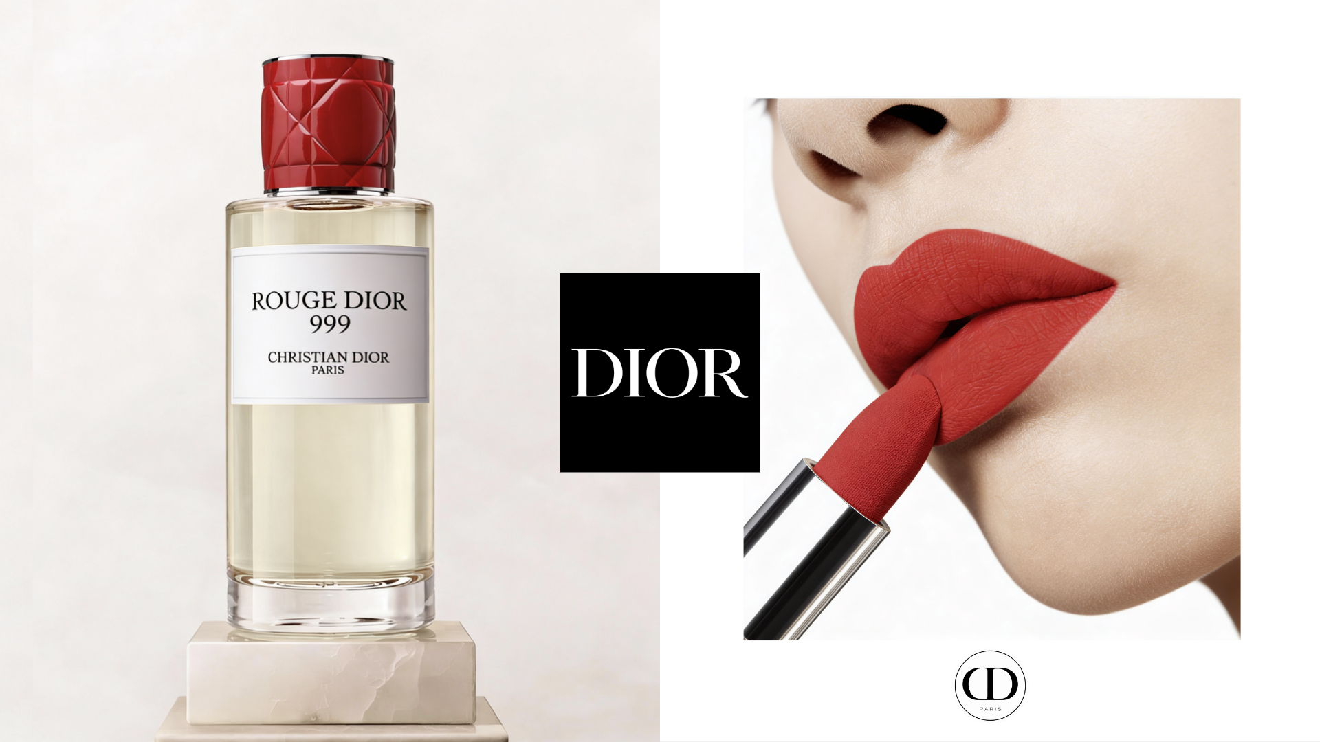 ScentLab by WSSC – Rouge Dior 999 by Christian Dior, Eau de Parfum ungendered, Ambery Oriental Fruity fragrance concept with quilted red-cap bottle and iconic Rouge 999 lipstick visual