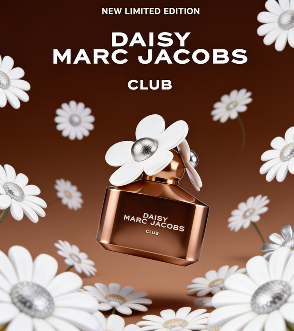 Daisy Club by Marc Jacobs campaign visual, New Limited Edition, floating bottle with daisies, ScentLab Coffee Break trend TrendStudio Edition 2 by WSSC
