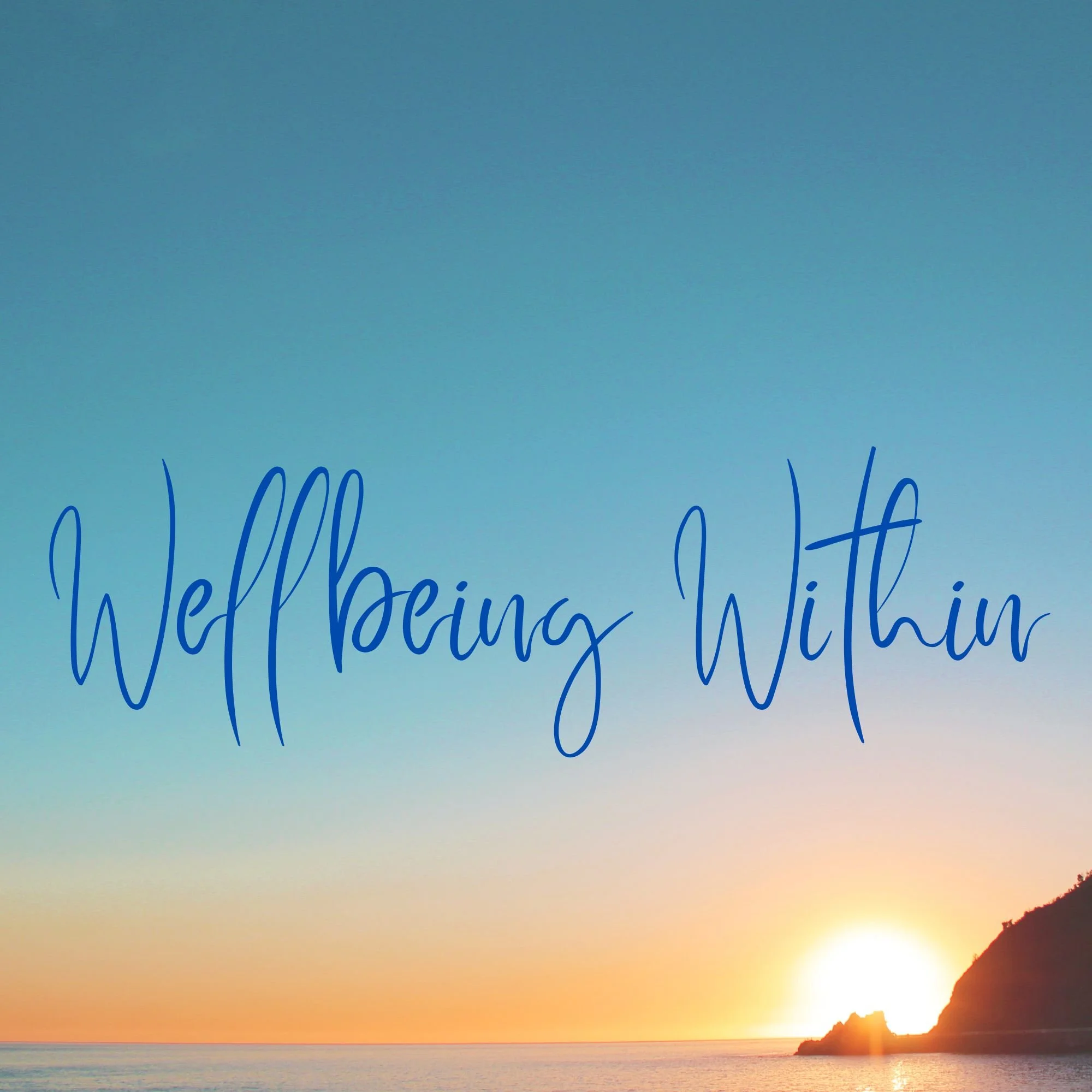 Sunset over a body of water with a silhouette of a rocky island on the horizon and colorful sky.