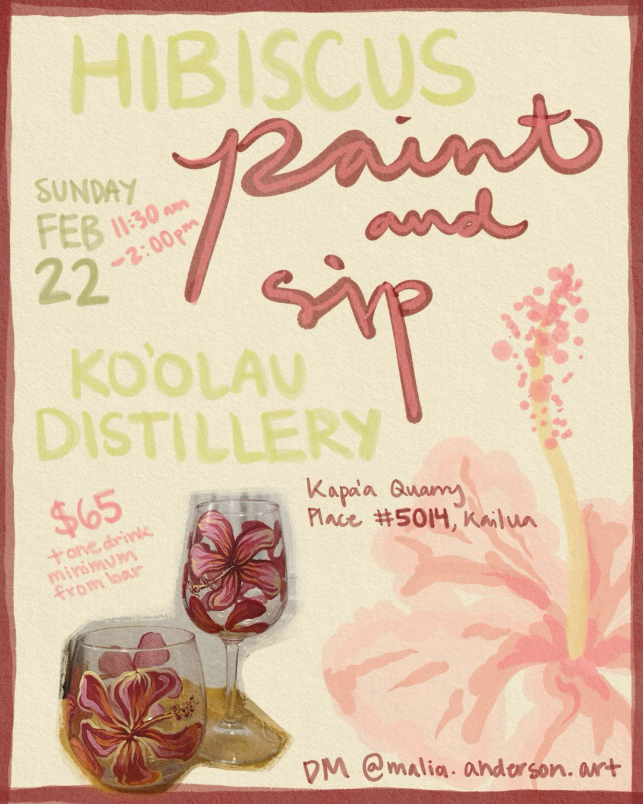 Hibiscus Hand Painted Wine Glass Workshop @Ko'olau Distillery