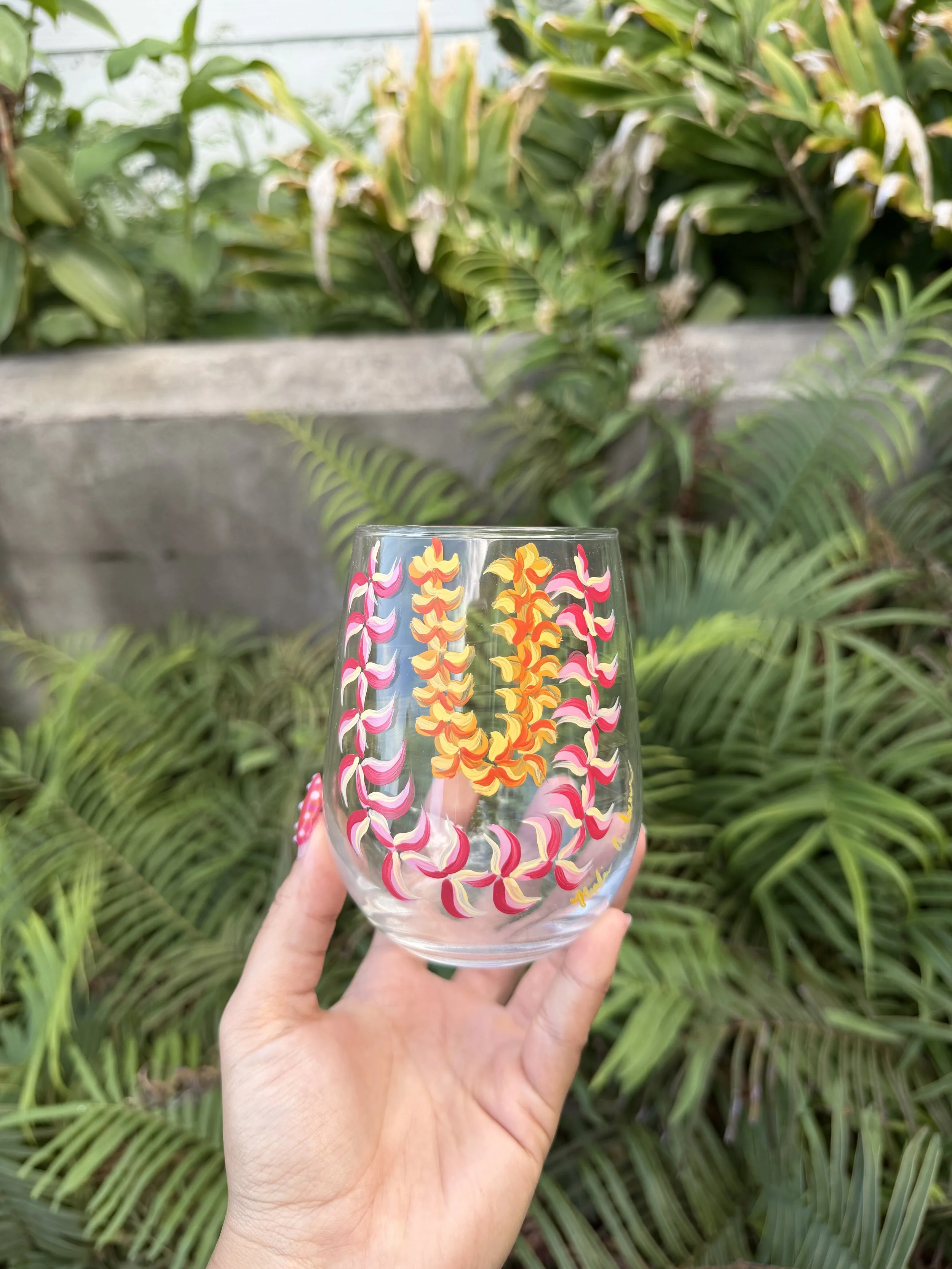 Puakenikeni and Pink Plumeria Lei Glass