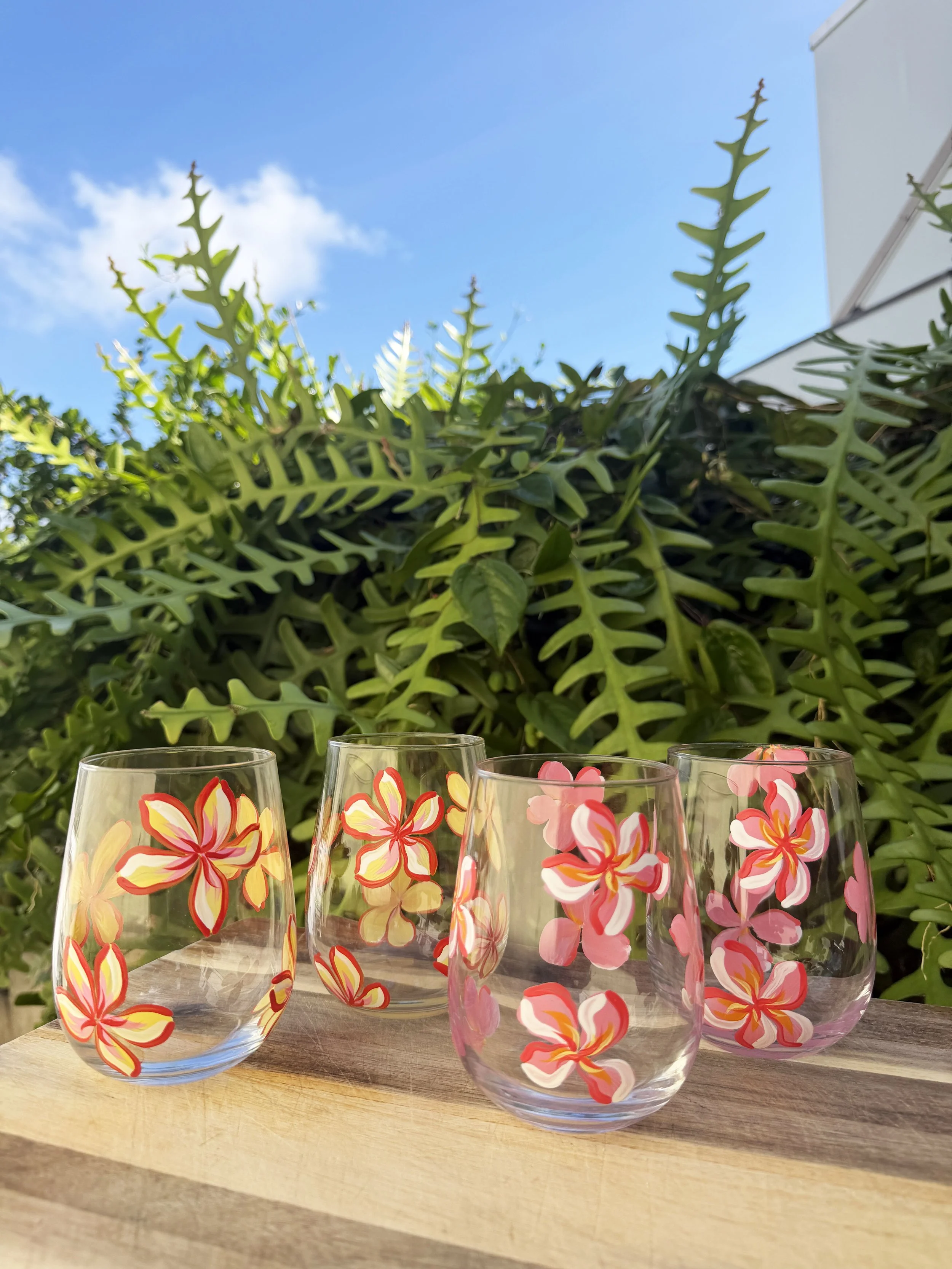 Pink Plumeria Glass