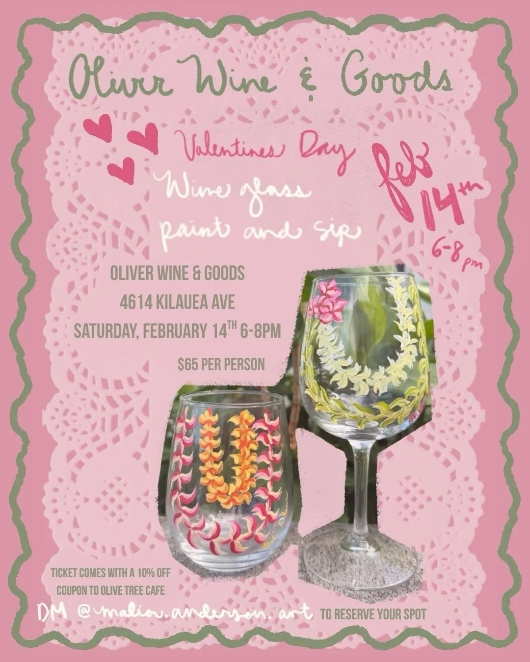 Valentines Day Hand Painted Wine Glass Workshop @Oliver Wine and Goods