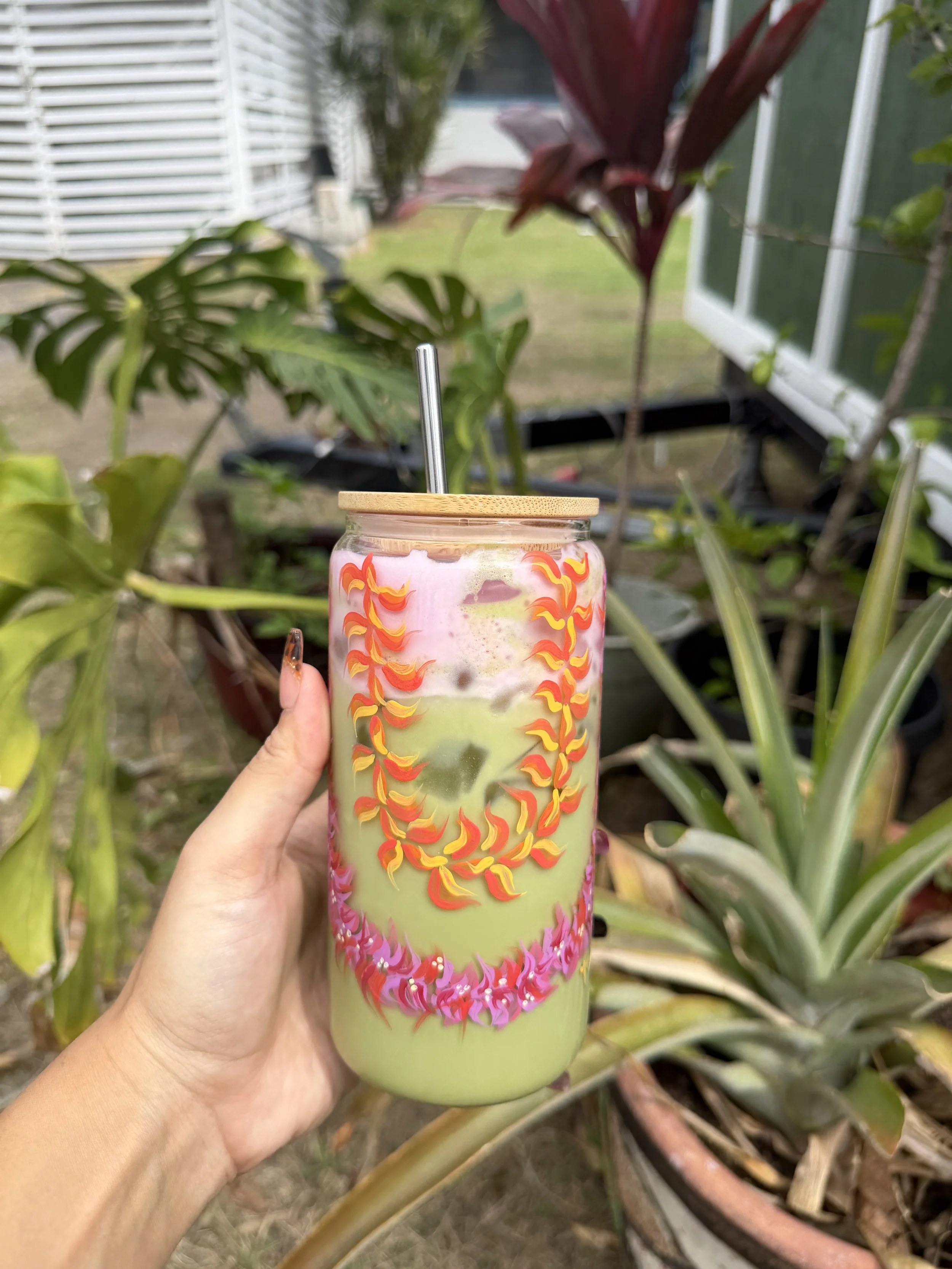 Orange Plumeria and Bougainvillea Lei Tumbler