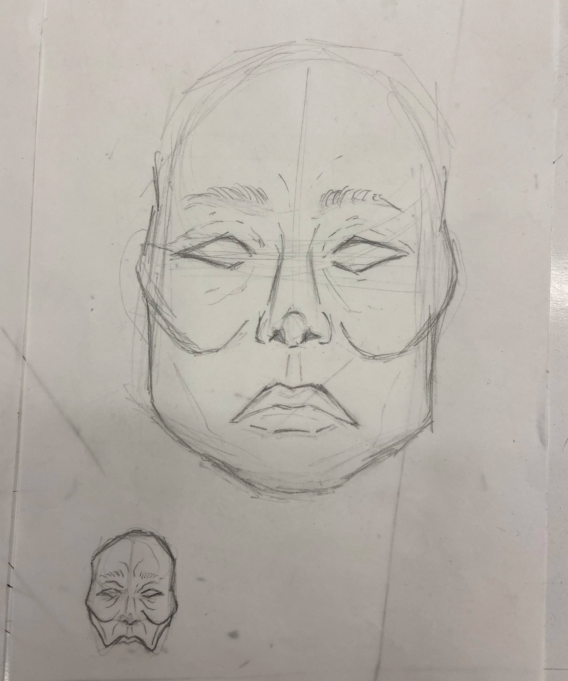 Initial sketch based on an image of a woman found while researching inspiration for this mask