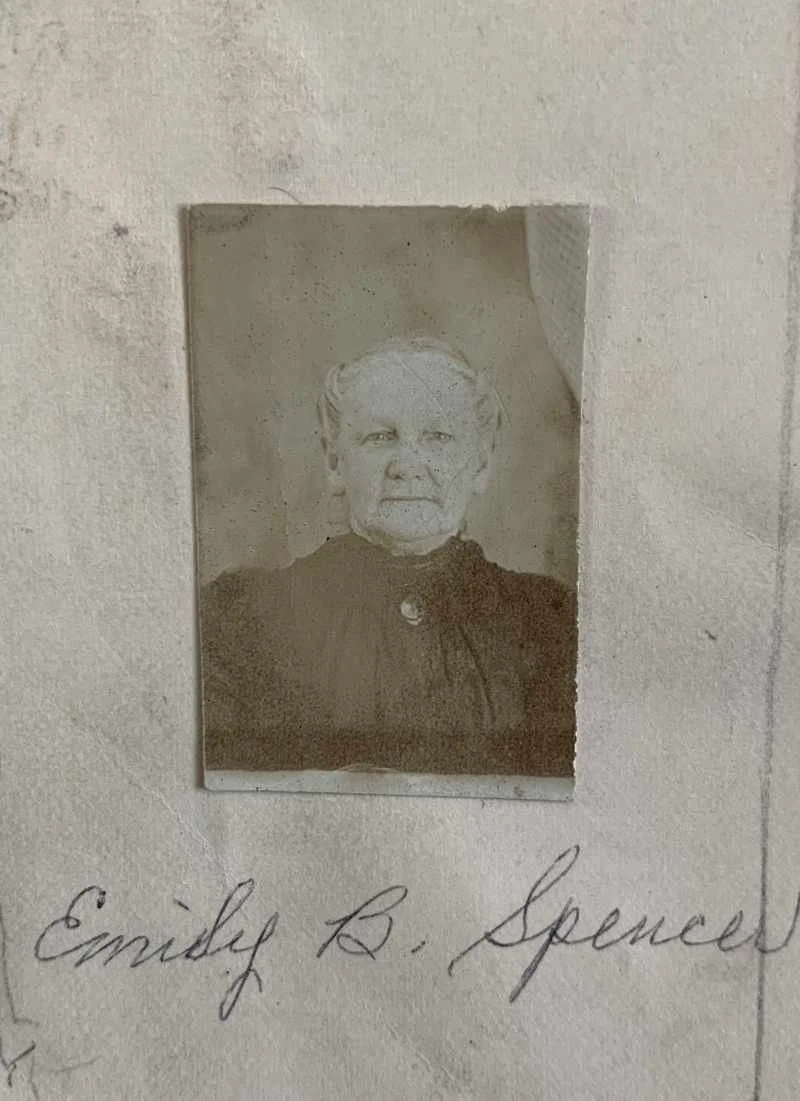 Portrait of Emily B. Spencer, 19th-century Mormon pioneer and early hairwork practitioner.
