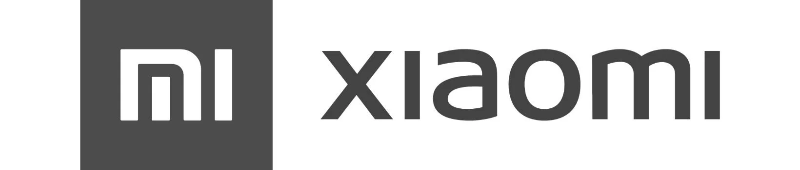 Xiaomi logo with gray square and lowercase letters 'mi' followed by the word 'xiaomi'.