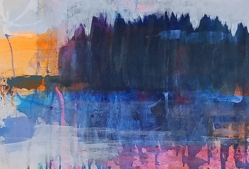 Sprague Lake, Last Out (2025), 22 x 15.5 inches, Mixed media on canvas