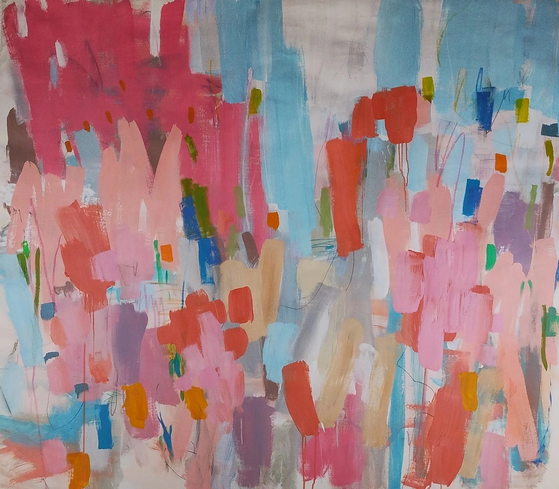 Early Bloomers (2023), 57 x 52 inches, Mixed Media. Unstretched, original canvas painting available, $3,000.