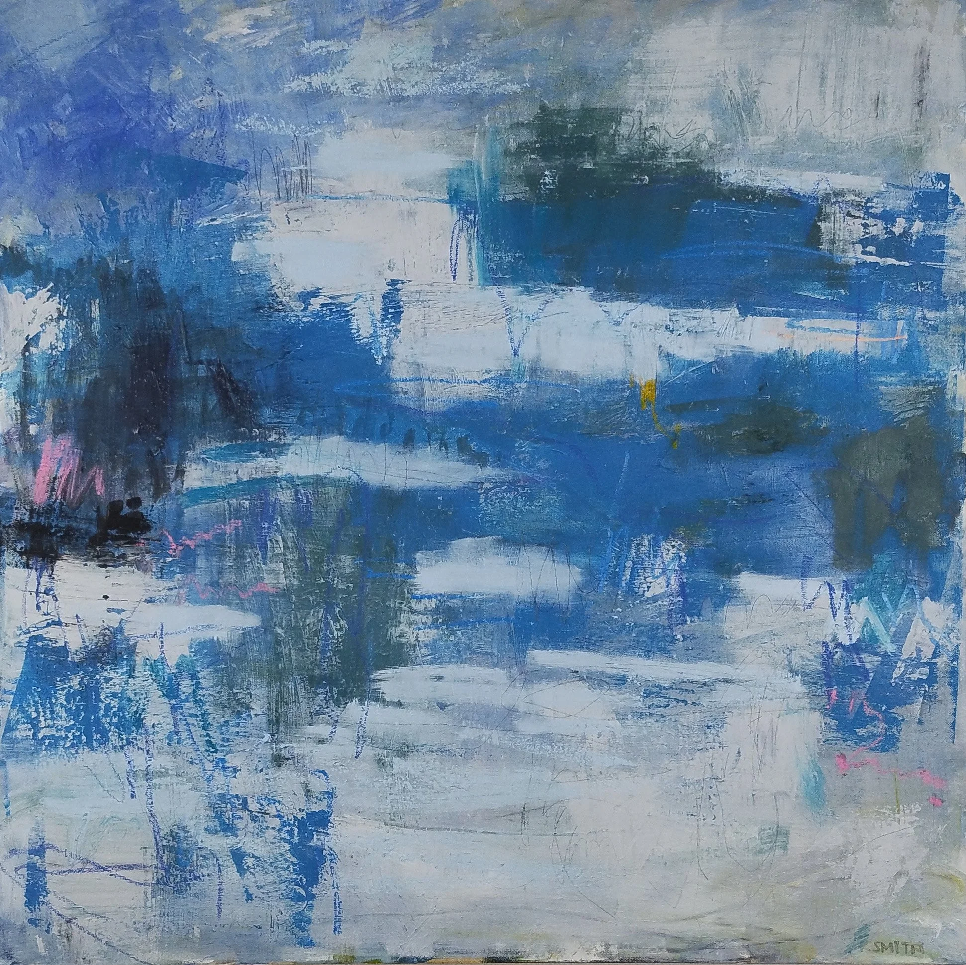 Signal Creek (2025), 36 x 36 inches, mixed media on canvas