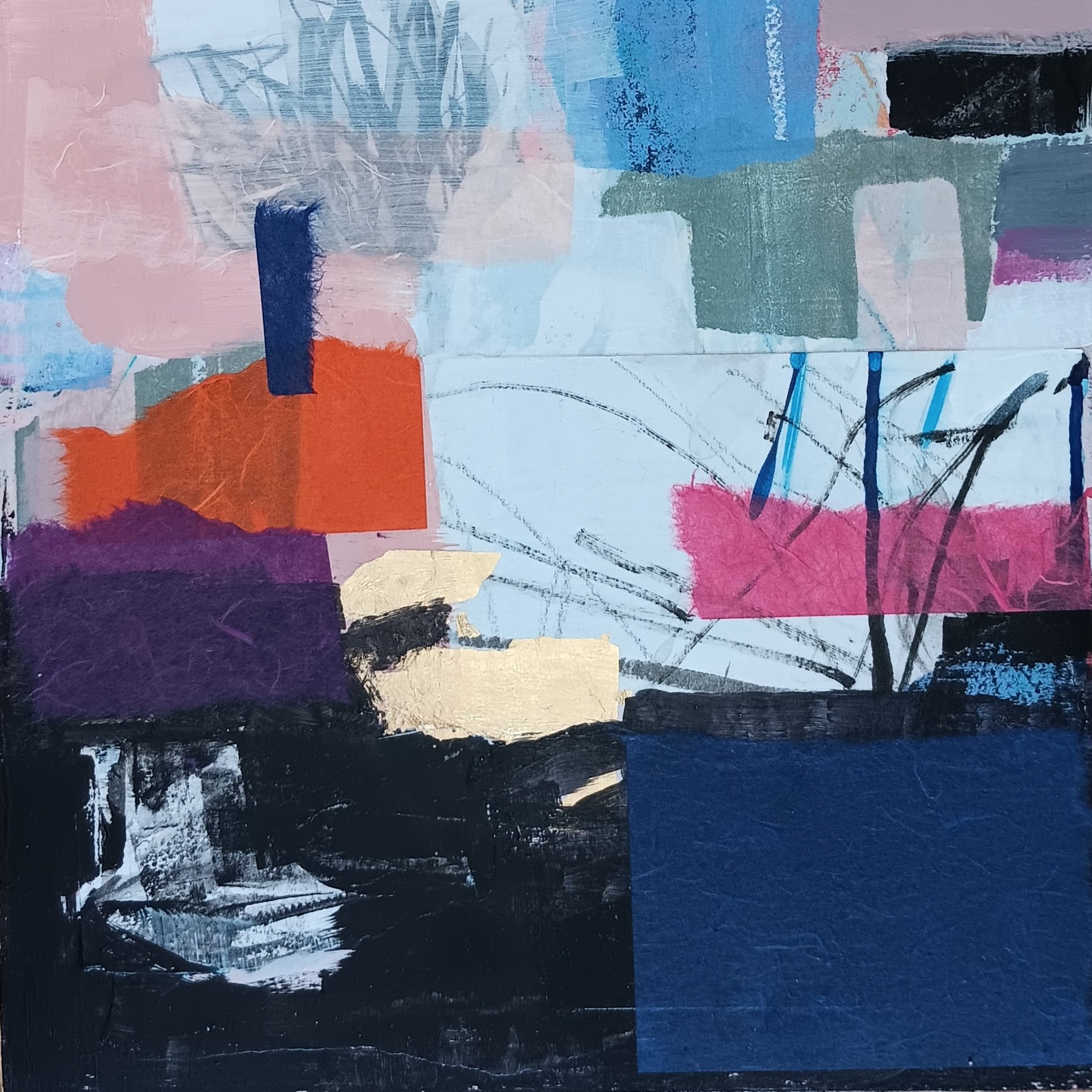 Montrose, 12 x 12". Mixed media on cradled wood panel. Available, $300.