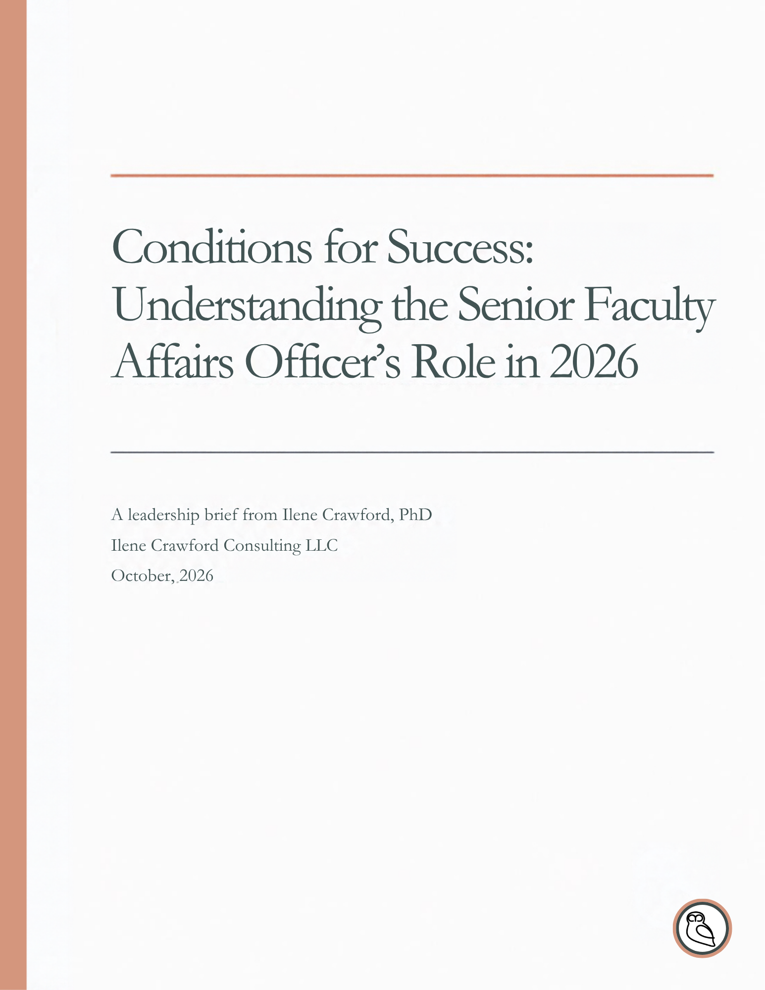 Screenshot of cover of Conditions for Success in the SFAO Role Leadership Brief from Ilene Crawford Consulting