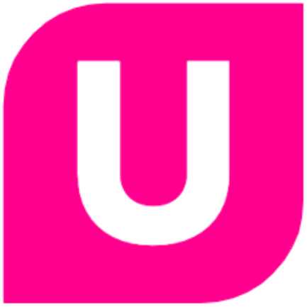 Pink background with a white letter 'U' in the center.