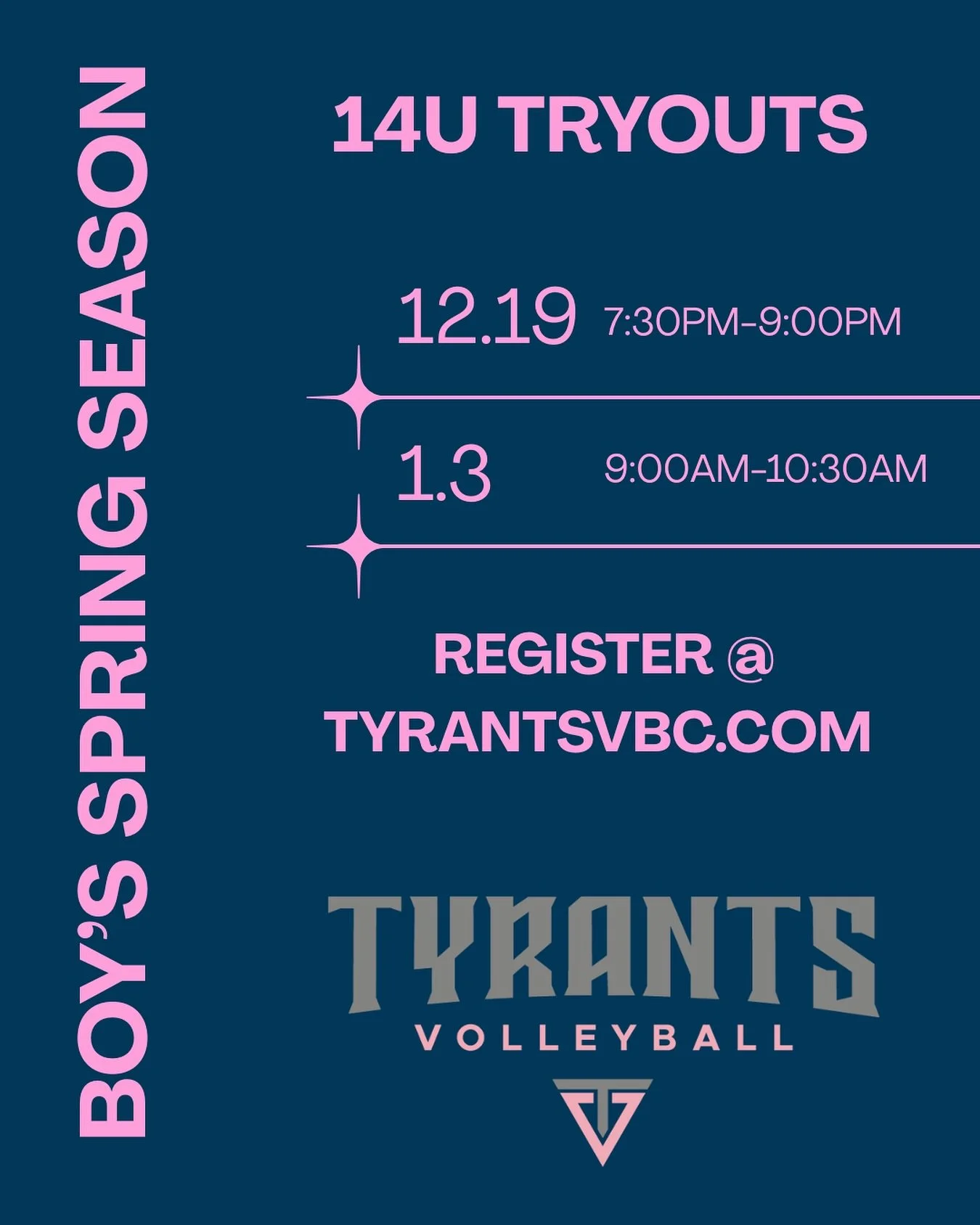 Want to be part of our Spring Season? Come show your skills at tryouts!

Register now &mdash; link in bio.

#boysvolleyball #tryouts #bayarea #tyrants #springseason