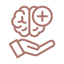 Illustration of a brain with a plus sign, held in a hand.