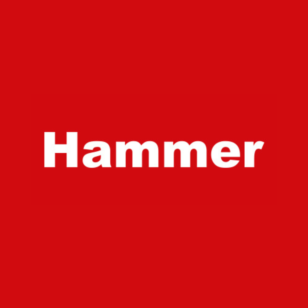 Roter Hintergrund mit dem weißen Wort 'Hammer' in der Mitte.