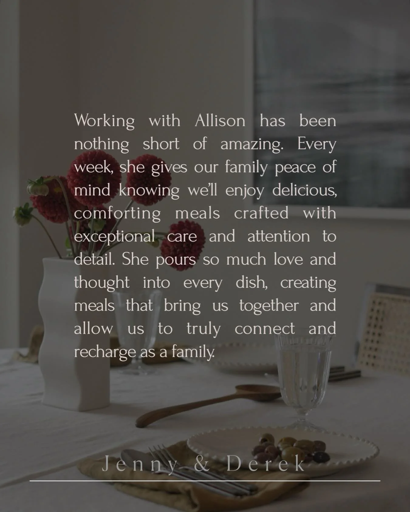 One of the things we value most at Dinner In is helping families create a steady, nourishing rhythm at home.

For Jenny and Derek, that means family-style meals enjoyed throughout the week, comforting favourites that bring everyone together without t