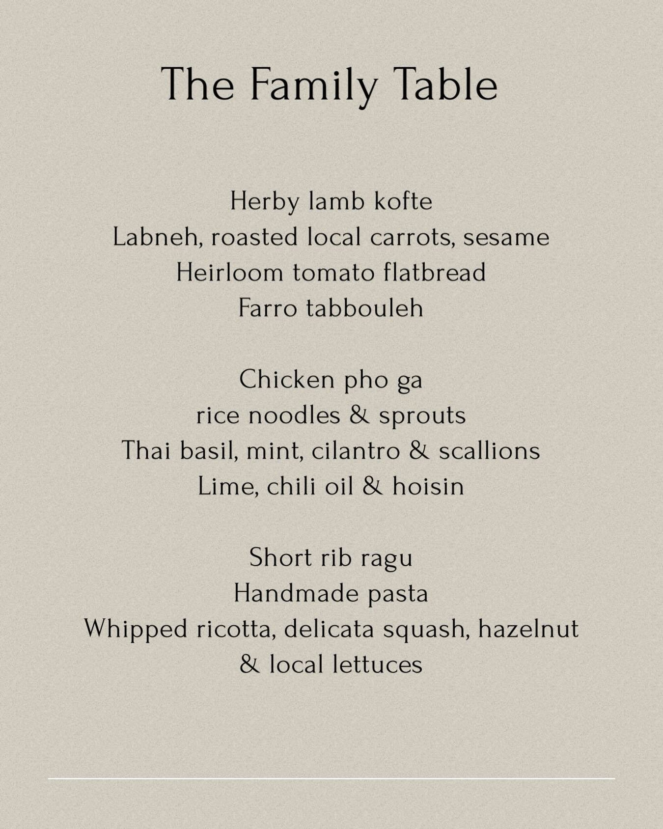 The Family Table is where most families begin with Dinner In.

Three personalized dinners per week, designed around your household&rsquo;s preferences, with four generous portions per meal&mdash;cooked fresh, delivered to your door and ready to suppo