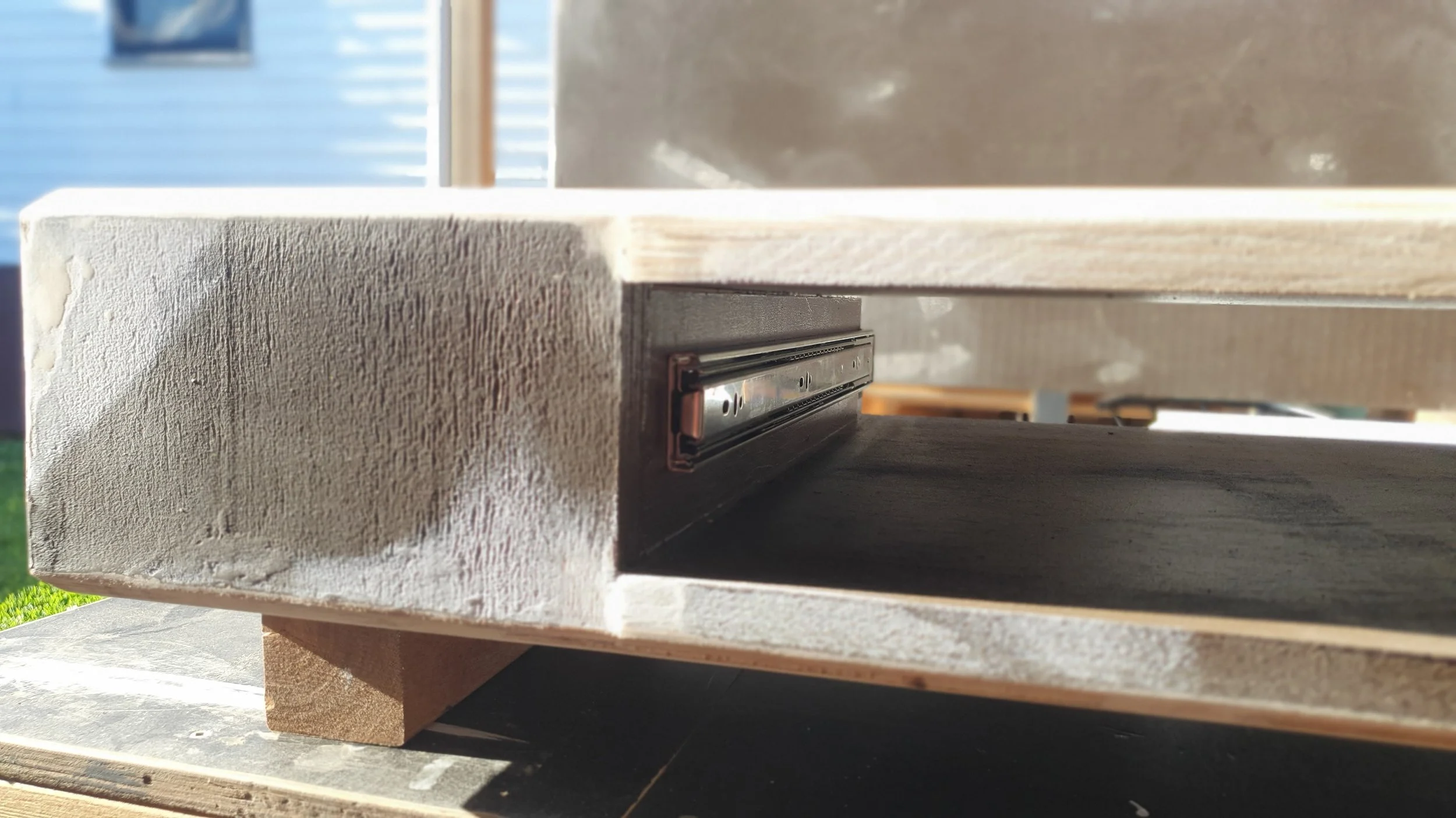 Custom floating desk (30mm plywood), sanded down and ready for primer