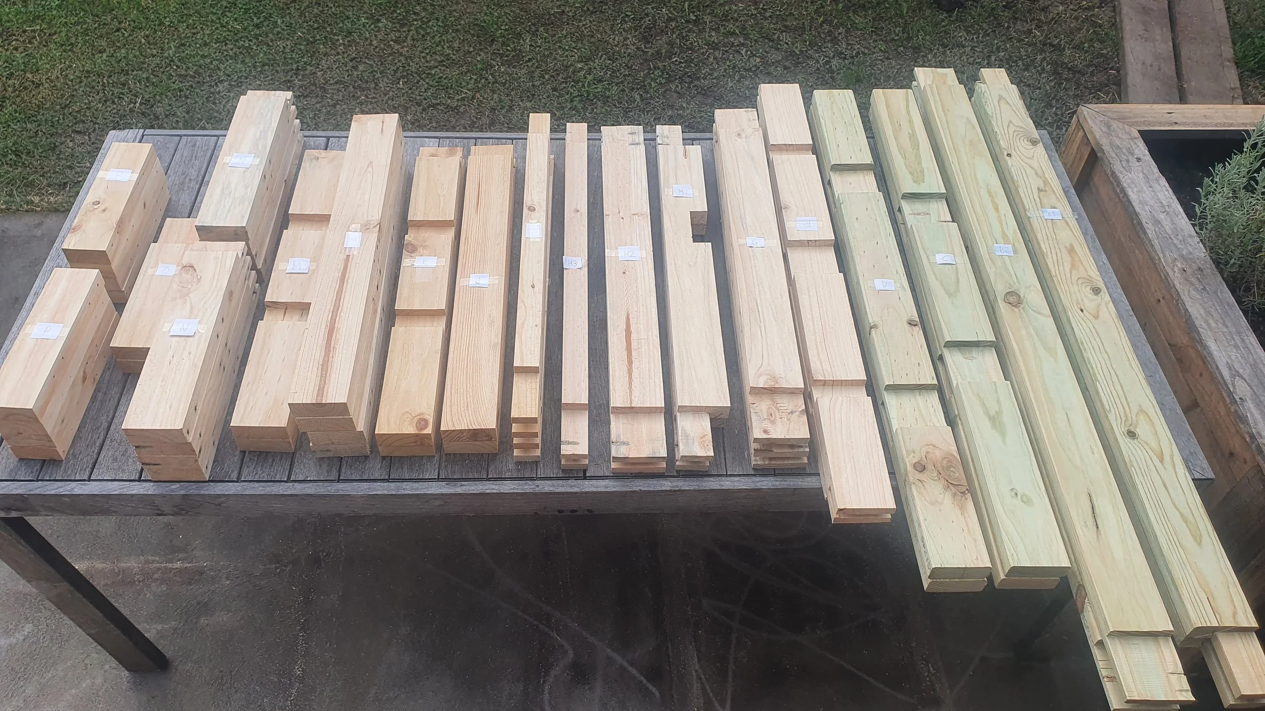 Old pallet wood repurposed and cut to size for workbench