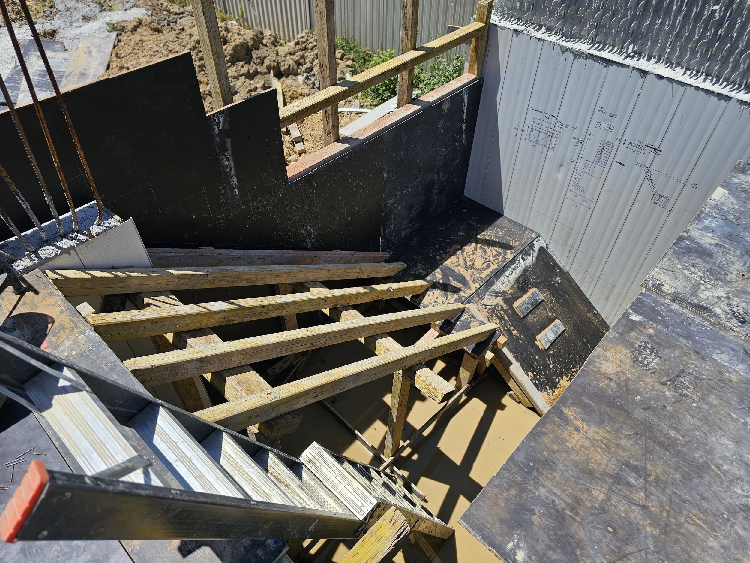 Floating concrete stairs, preparing the formwork — Rockdale