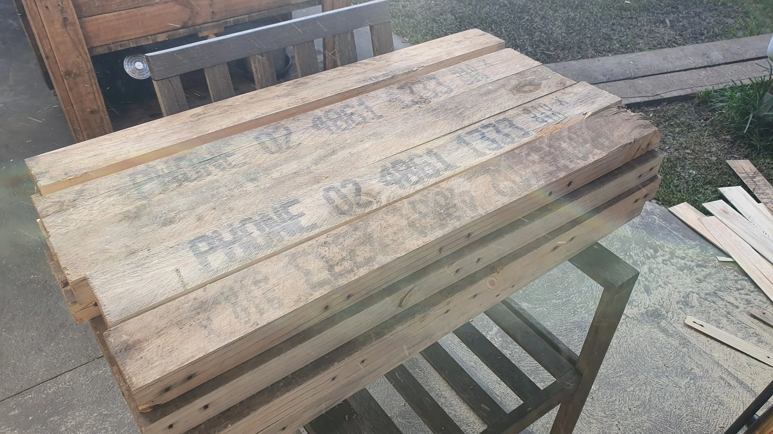 Old pallet wood used for our planter boxes