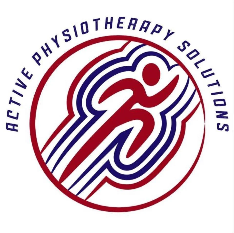 Logo of Active Physiotherapy Solutions featuring a stylized running figure in red with blue and red concentric lines, and the company name encircling the design.