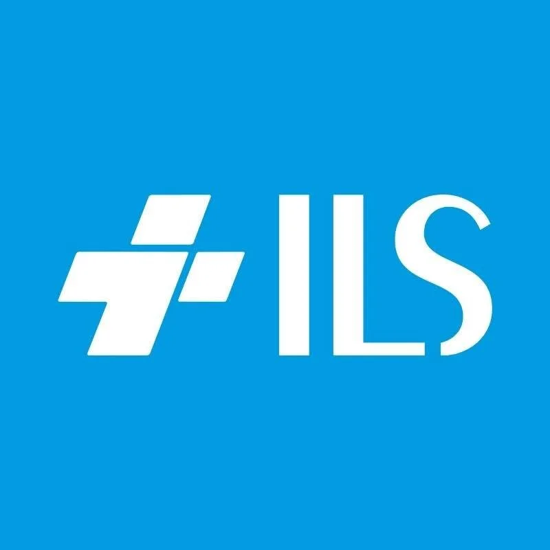 The logo of ILS, a company, featuring a stylized white arrow and plus sign on a blue background with the white text 'ILS'.