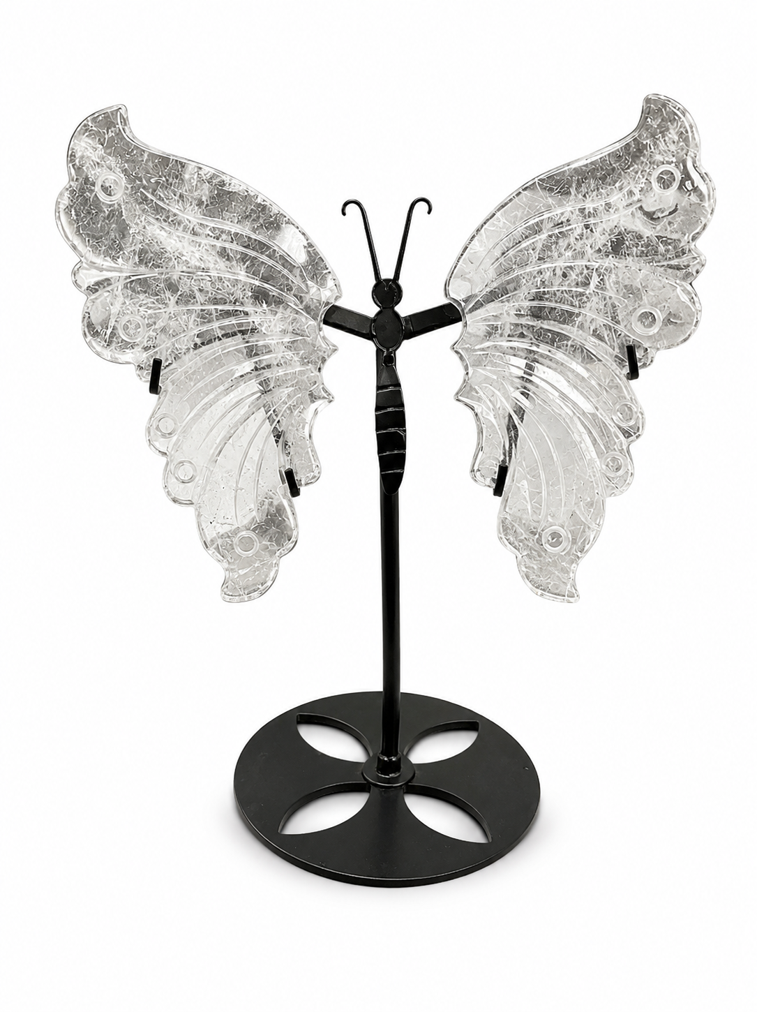 Clear Quartz Wings w/ Black Stand