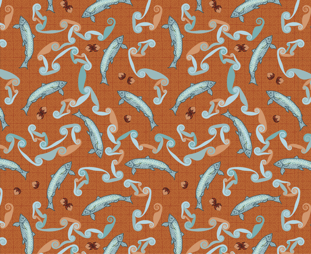 Cetlic Art | Celtic Knotwork | Mythology | Folk Art | Modern Folk Illustration | Repeating Pattern | Seamless Patterns | Wrapping Paper Patterns | Gift Wrap Patterns | Salmon Illustration | Salmon of Knowledge | Story-telling | Magical Art | Book of