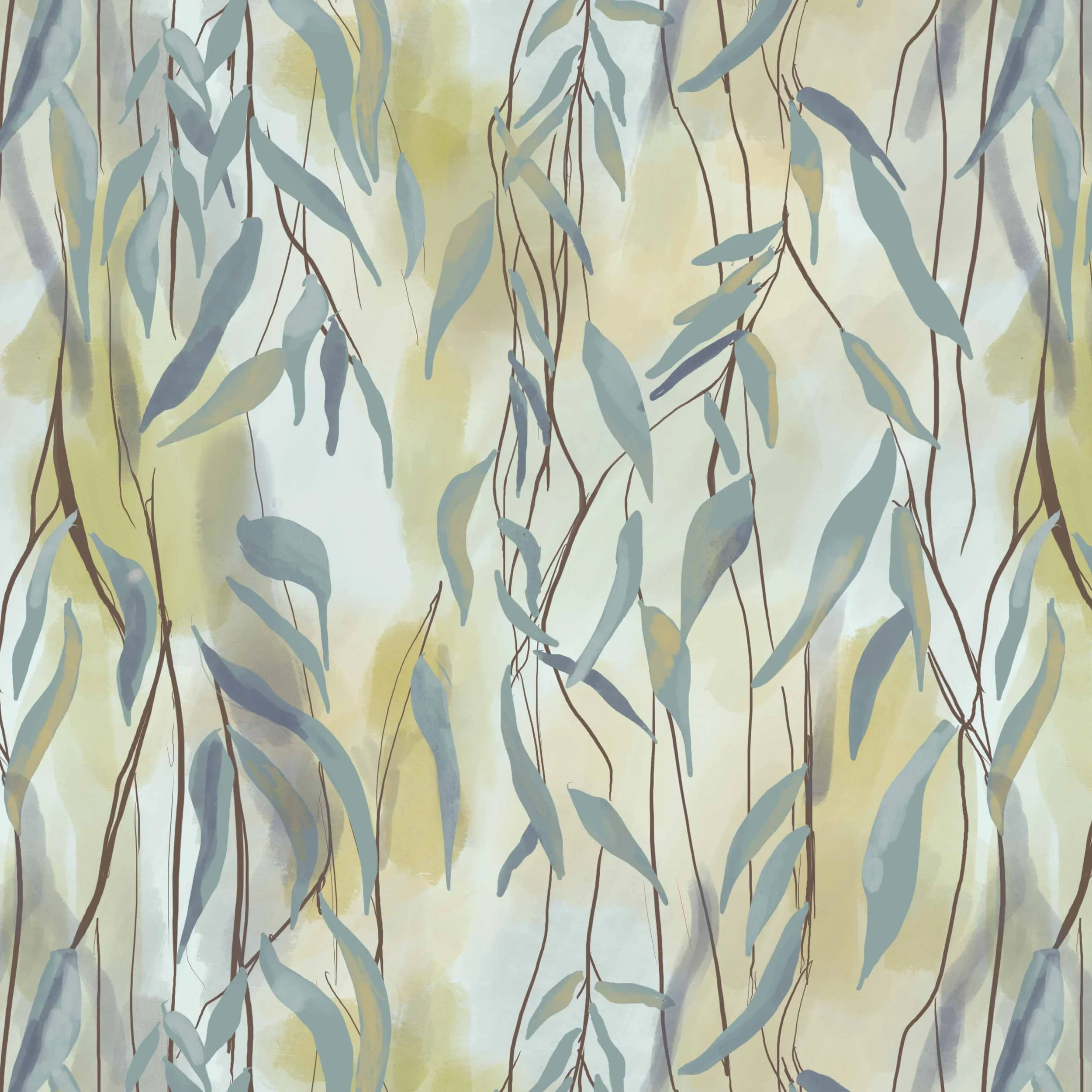 Repeating Pattern | Botanical Illustration | Surface Pattern | Willow Pattern | Leaves | Home Decor | Wallpaper | Bed Linen | Stationery | Procreate Art | Watercolours | Handpainted
