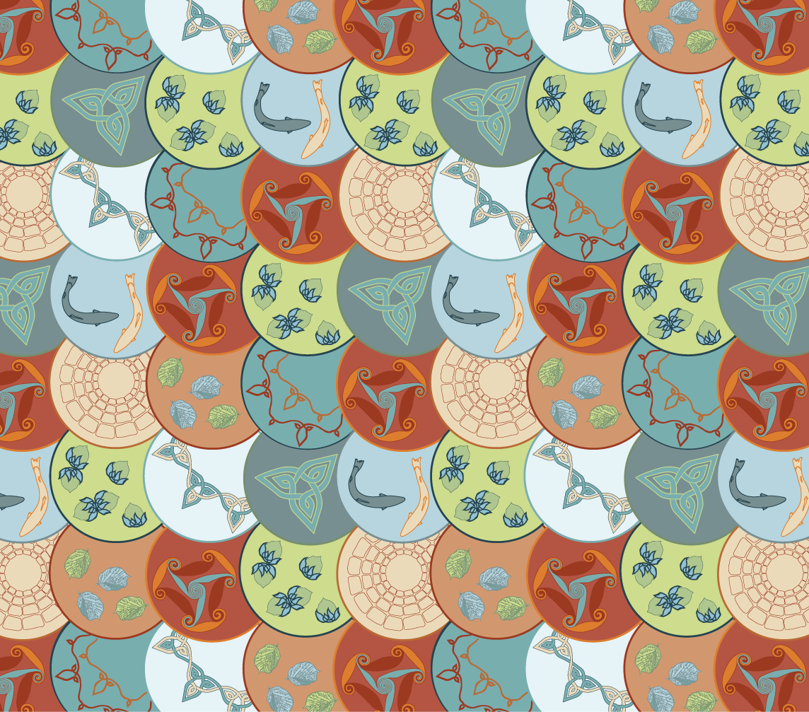 Cetlic Art | Celtic Knotwork | Mythology | Folk Art | Modern Folk Illustration | Repeating Pattern | Seamless Patterns | Wrapping Paper Patterns | Gift Wrap Patterns | Salmon Illustration | Salmon of Knowledge | Story-telling | Magical Art | Book of