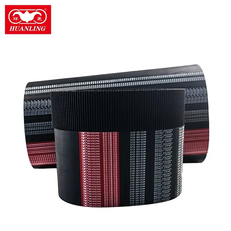 A collection of black, red, and white automotive belts with the Huanling brand logo in the top left corner.