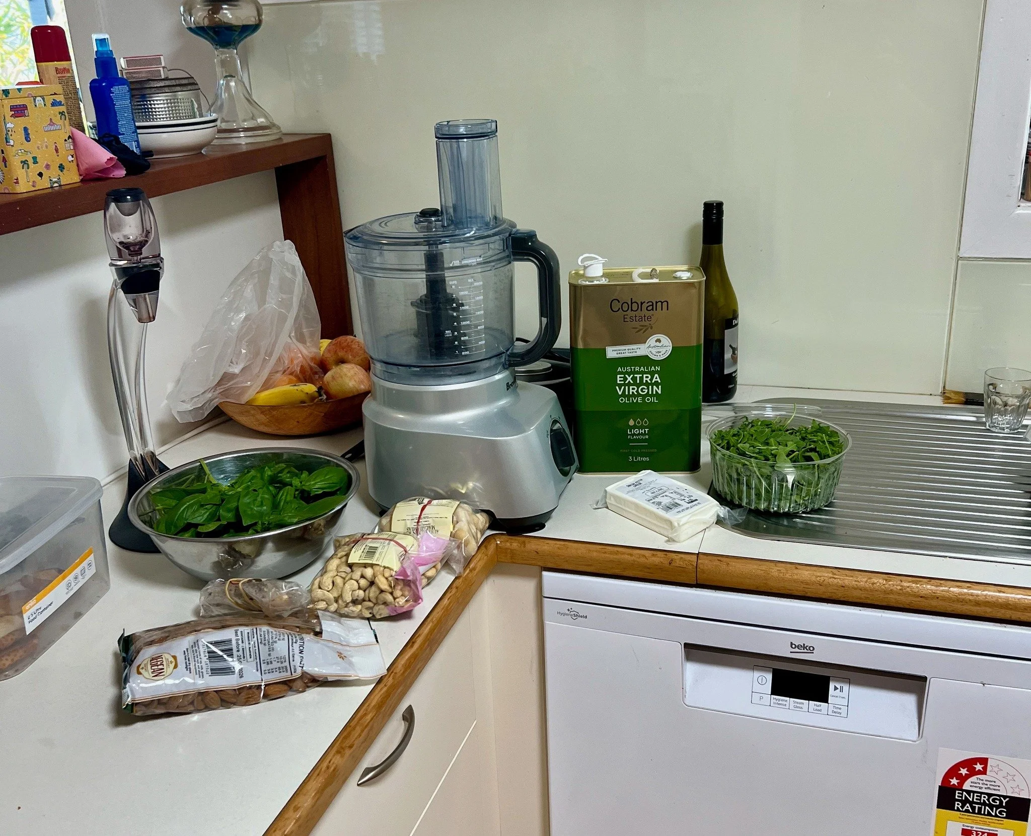 Almonds, cashews, brazil, macadamias and danish fetta.